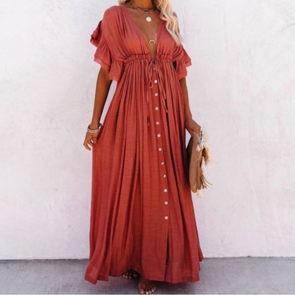 COPY - Charlie Charlie Charlotte women’s red maxi boho beach dress Size Medium - Picture 1 of 15